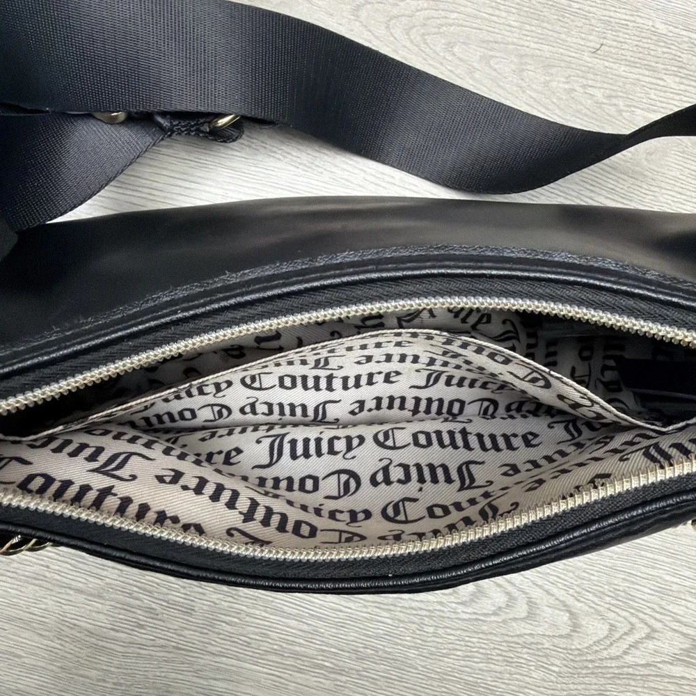 Juicy Couture Quilted Black Puff Half Moon Crossbody Bag‎ W/ Change Purse
